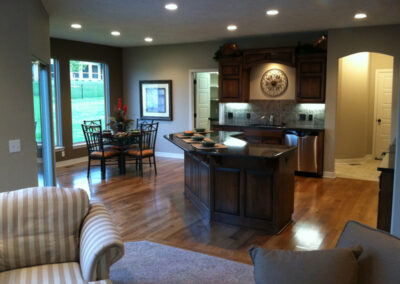 Kitchen with dark cabinets by a home builder in Omaha, NE.