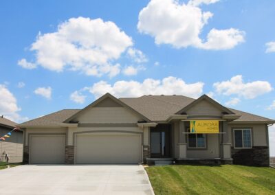 New ranch home front by Omaha Home Builder Aurora Homes.